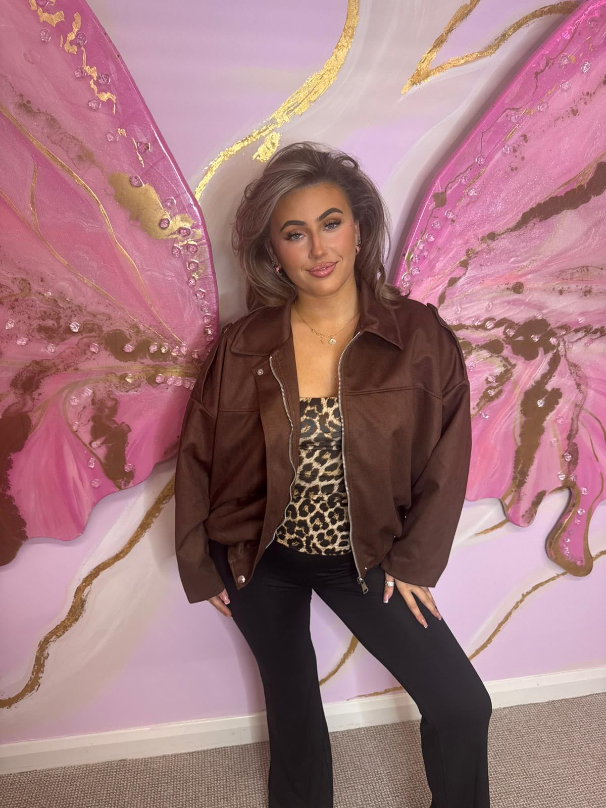 Leopard Lined Suede Jacket