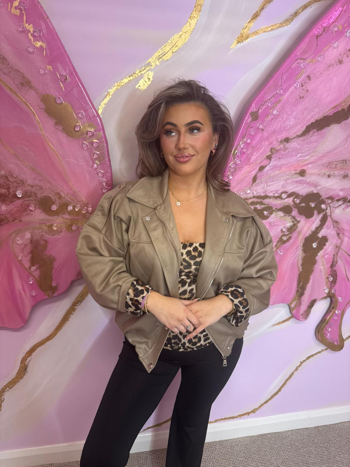 Leopard Lined Suede Jacket