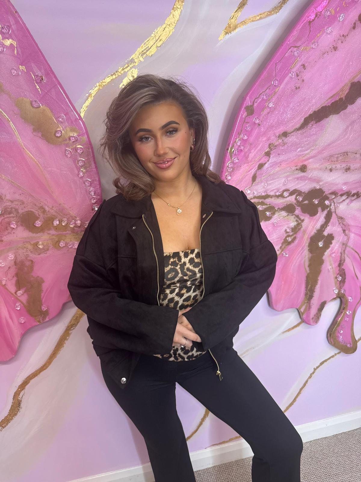 Leopard Lined Suede Jacket